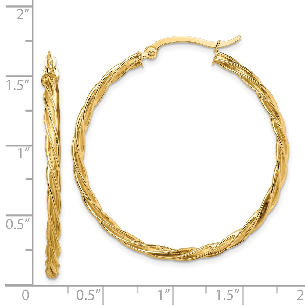 14K Yellow Gold Polished Twisted 2.5mm Hoop Earrings