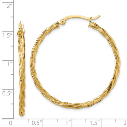 14K Yellow Gold Polished Twisted 2.5mm Hoop Earrings