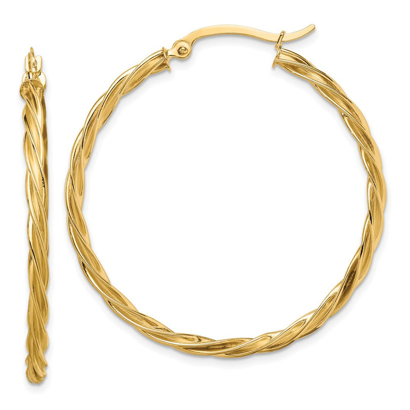 14K Yellow Gold Polished Twisted 2.5mm Hoop Earrings