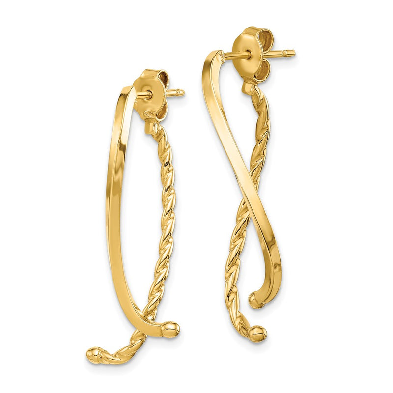 14K Yellow Gold Polished & Twisted Front Back Post Earrings
