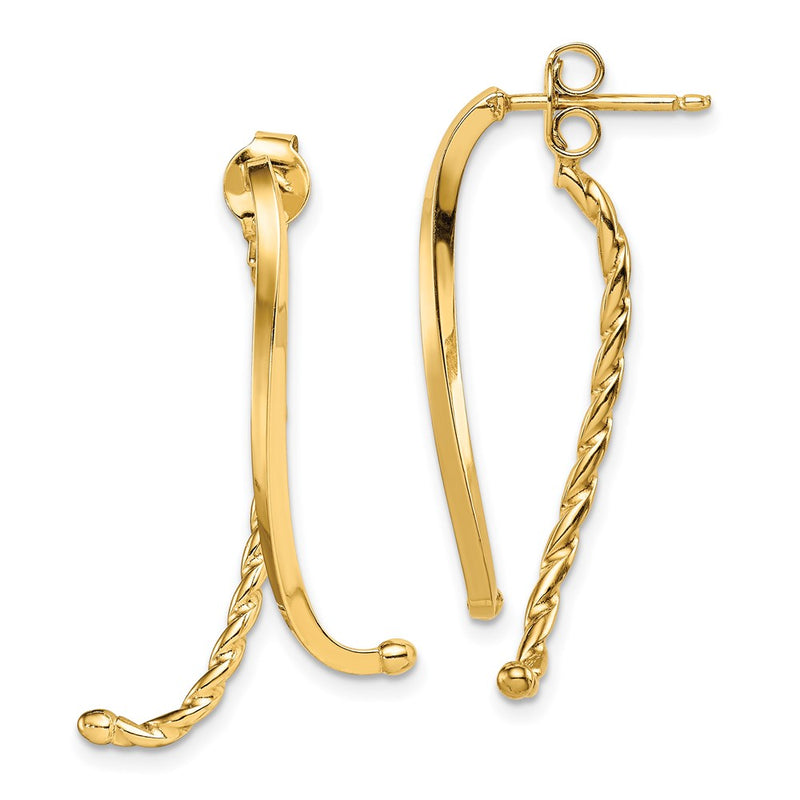 14K Yellow Gold Polished & Twisted Front Back Post Earrings