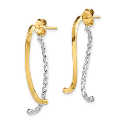 14K Two-Tone Polished & Twisted Front Back Post Earrings