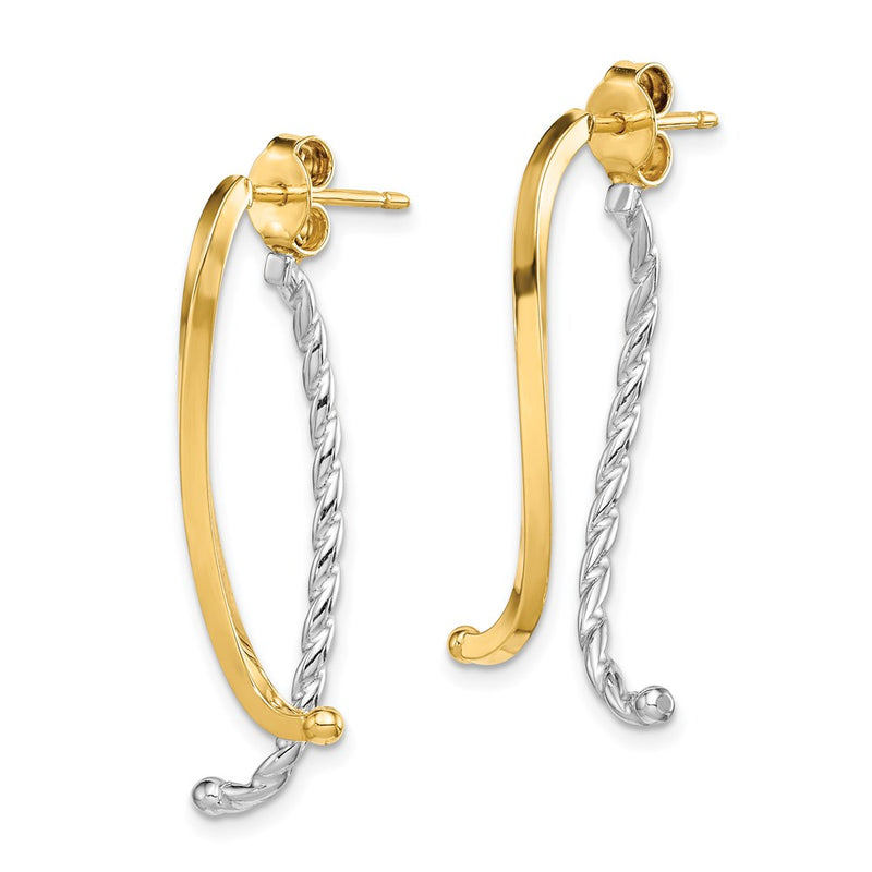 14K Two-Tone Polished & Twisted Front Back Post Earrings