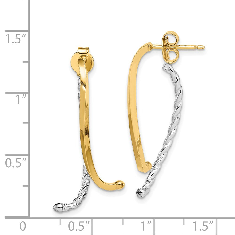 14K Two-Tone Polished & Twisted Front Back Post Earrings