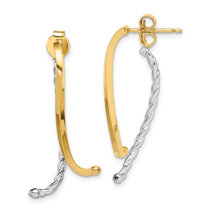 14K Two-Tone Polished & Twisted Front Back Post Earrings