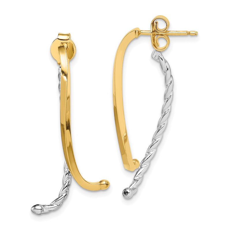 14K Two-Tone Polished & Twisted Front Back Post Earrings