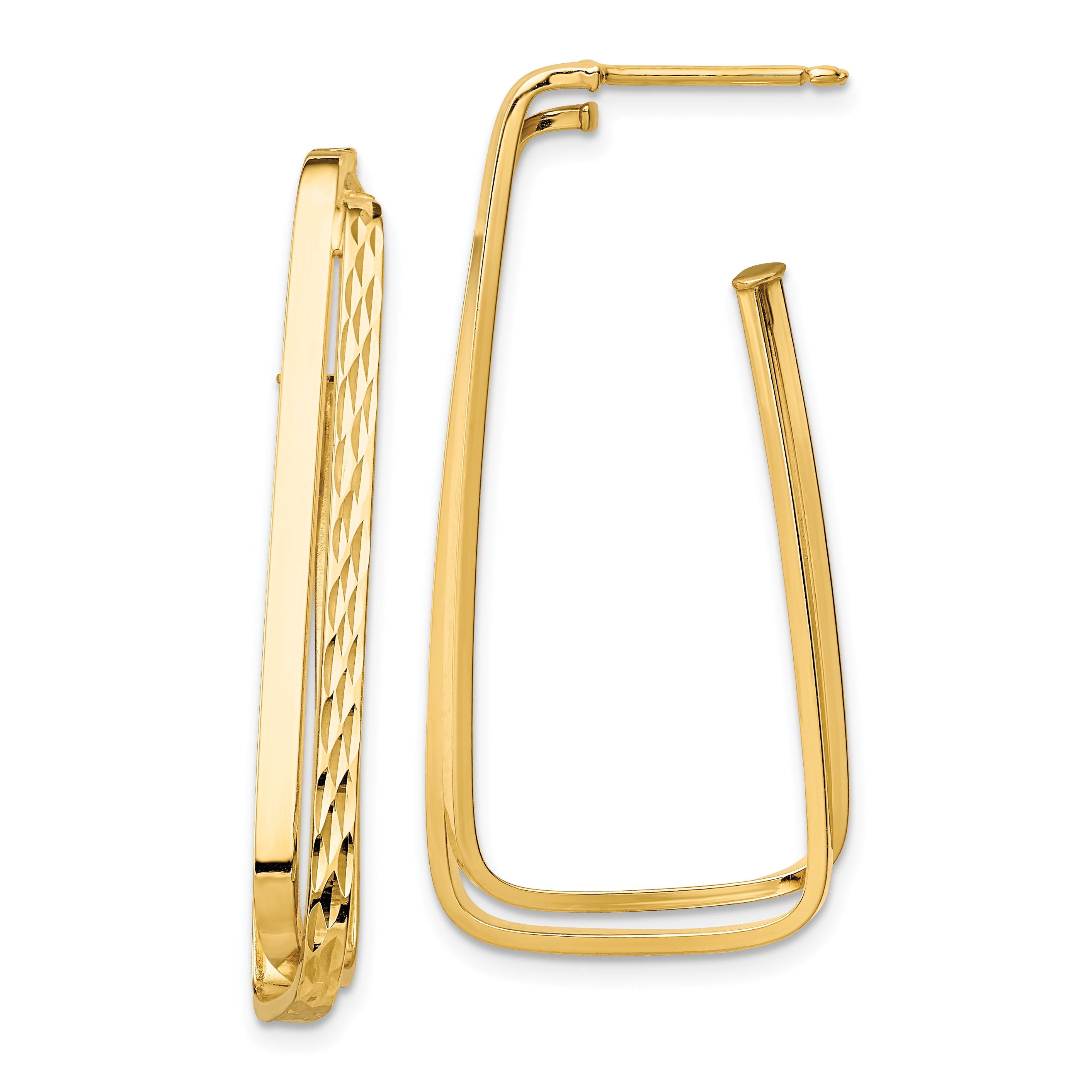 14K Yellow Gold Polished & D/C Fancy Post Earrings