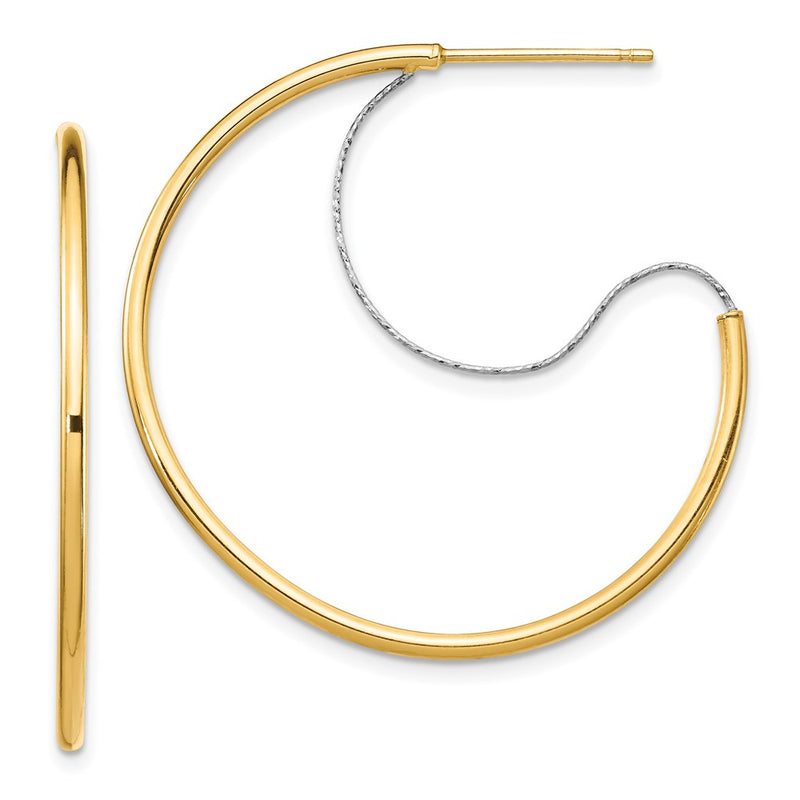 14K Two-Tone Large 2X30mm D/C Wire Polished Hoop Earrings