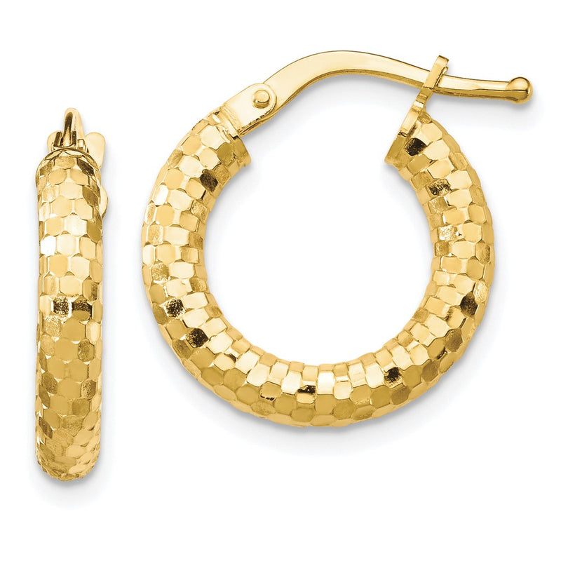 14K Yellow Gold 3X10mm Diamond-Cut Hoop Earrings