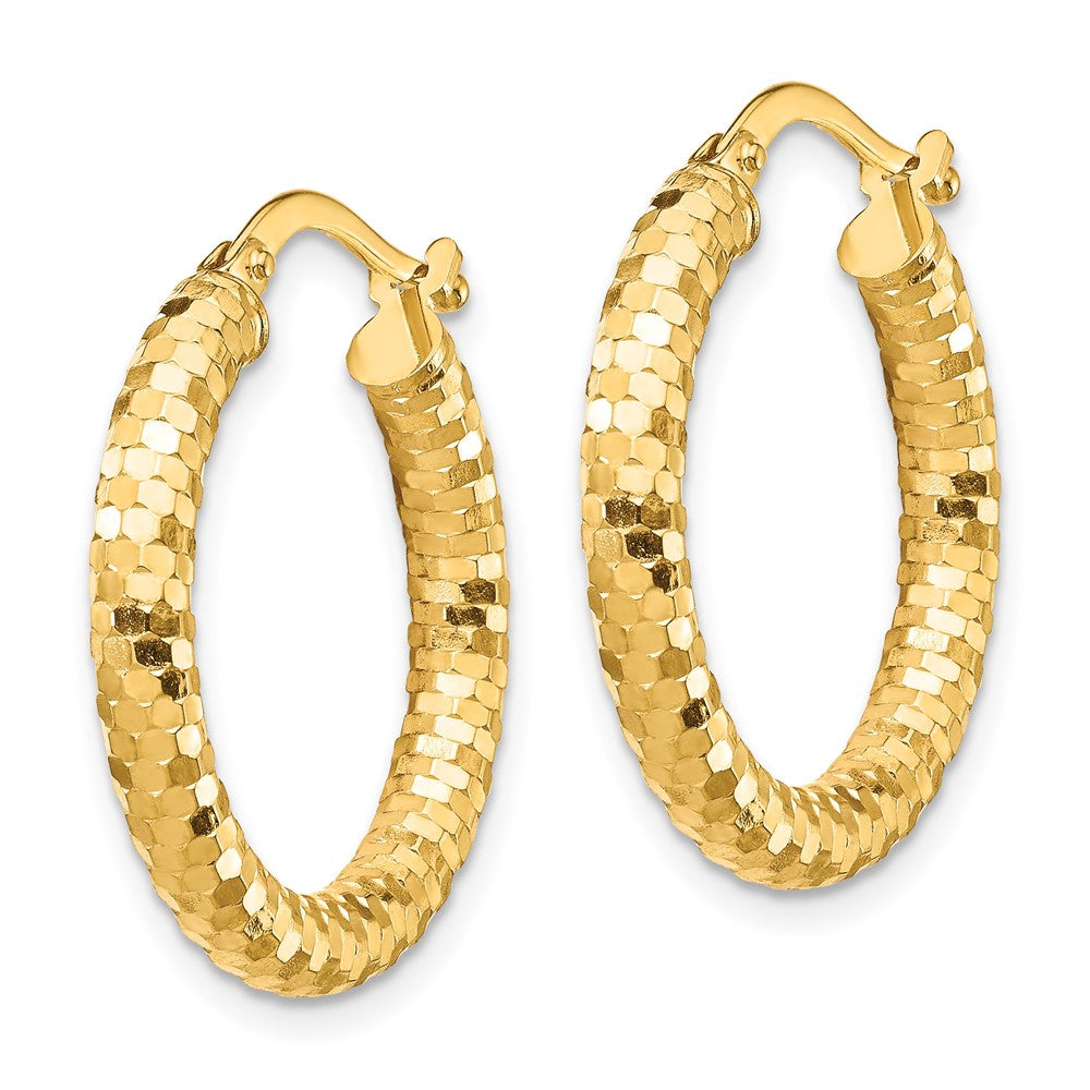 14K Yellow Gold 3X22mm Diamond-Cut Hoop Earrings