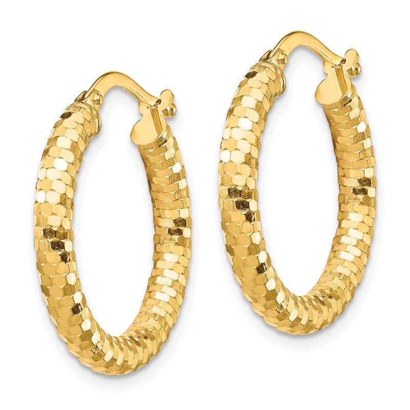 14K Yellow Gold 3X22mm Diamond-Cut Hoop Earrings