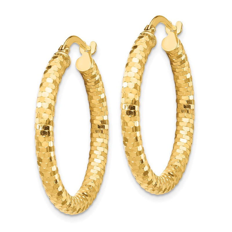 14K Yellow Gold 3X27mm Diamond-Cut Hoop Earrings