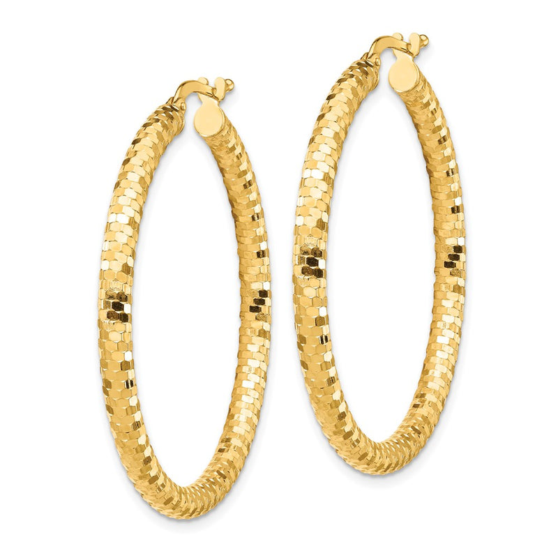14K Yellow Gold 3X38mm Diamond-Cut Hoop Earrings
