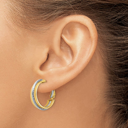 14K Two-Tone Polished Diamond-Cut Hoop Earrings