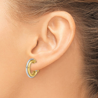 14K Two-Tone 17mm Polished Omega Back Hoop Earrings