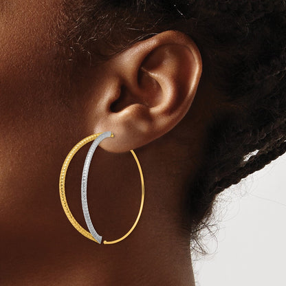 14K Yellow & Rhodium W/Rhodium Large Diamond-Cut Dangle Threader Earrings
