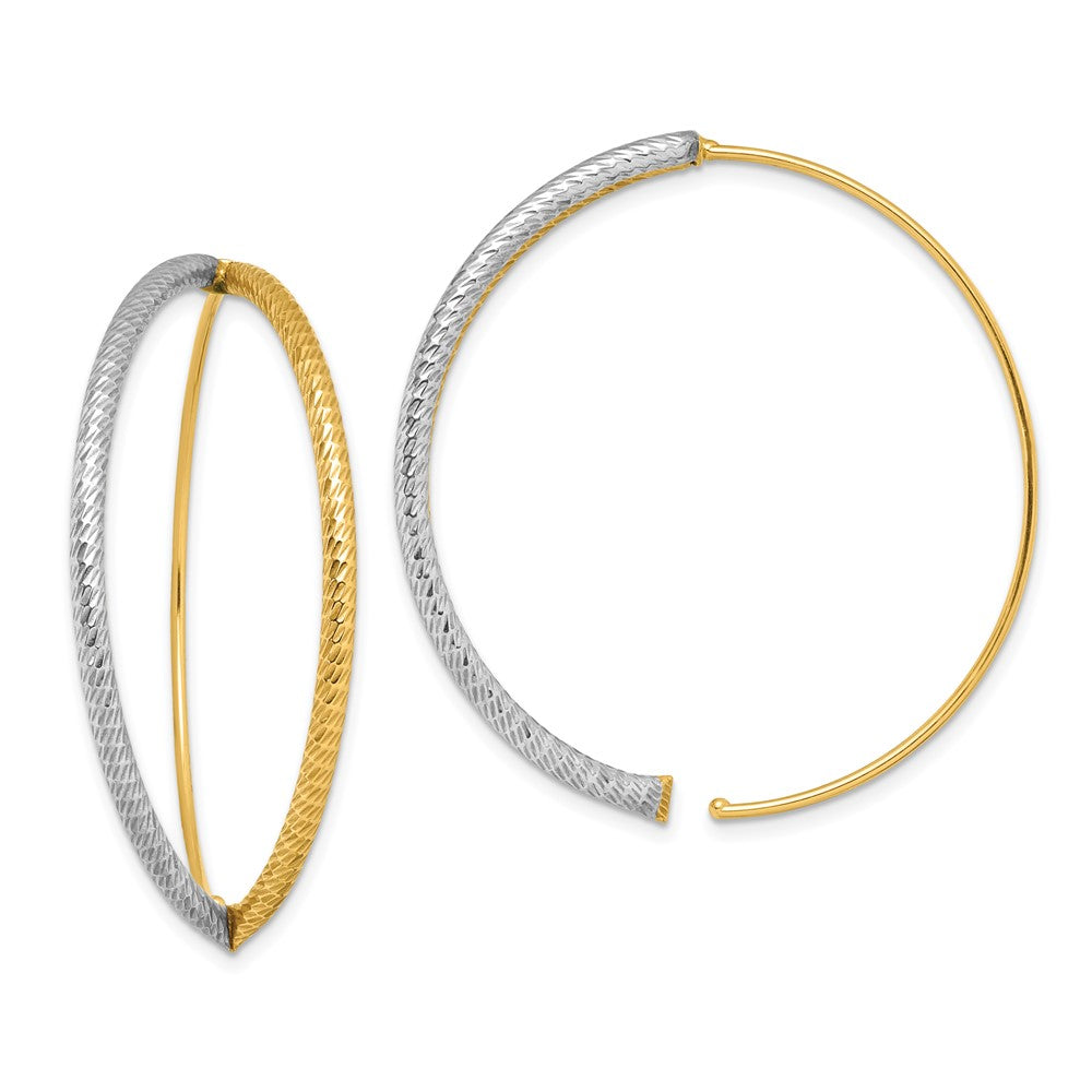 14K Yellow & Rhodium W/Rhodium Large Diamond-Cut Dangle Threader Earrings