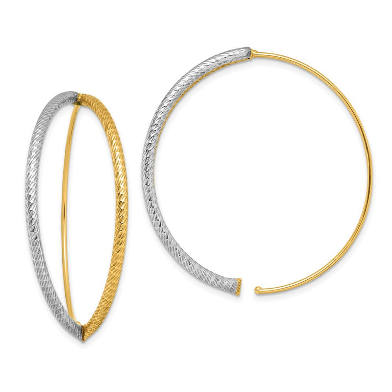 14K Yellow & Rhodium W/Rhodium Large Diamond-Cut Dangle Threader Earrings