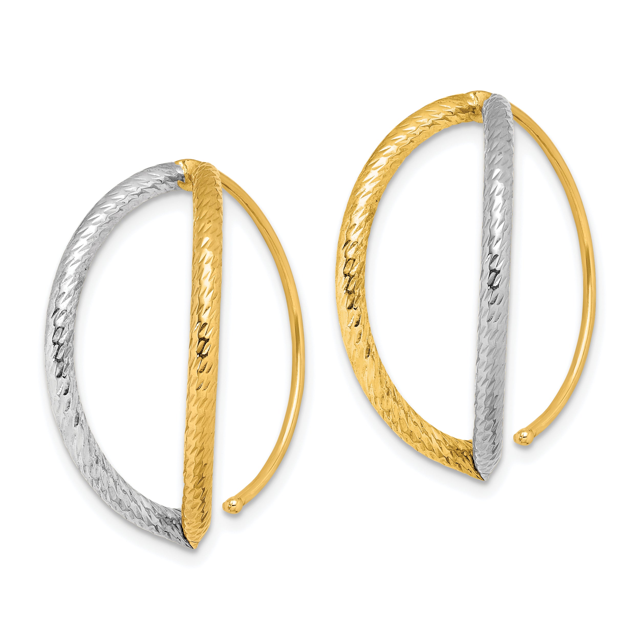 14K Yellow & Rhodium W/Rhodium Diamond-Cut Dangle Threader Earrings