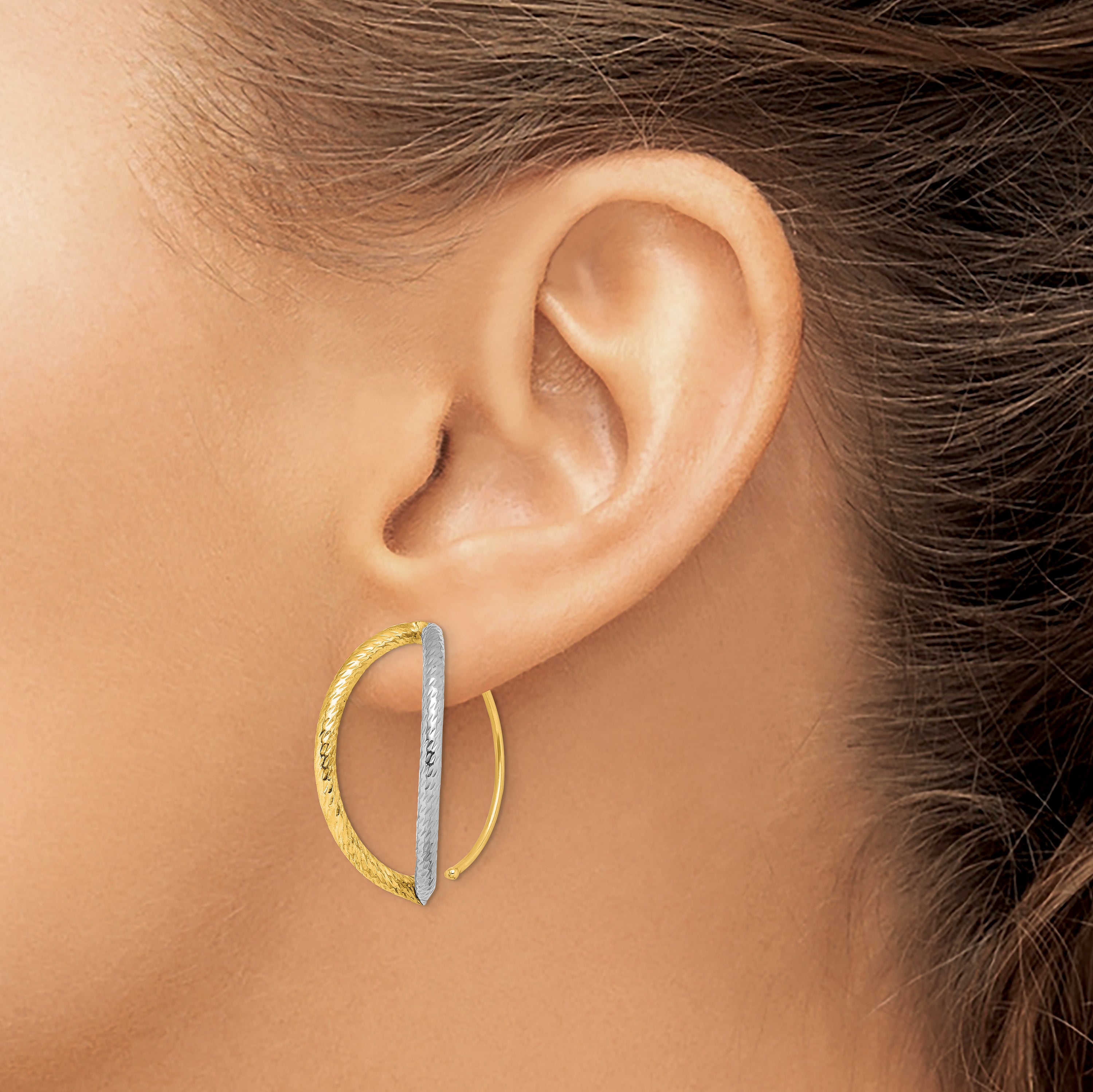 14K Yellow & Rhodium W/Rhodium Diamond-Cut Dangle Threader Earrings