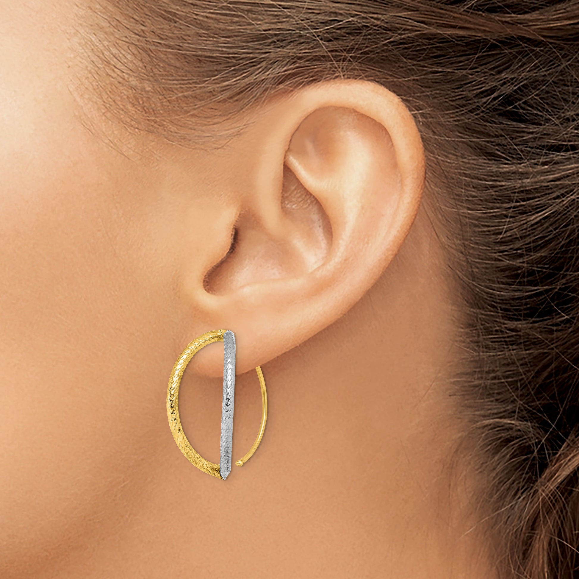 14K Yellow & Rhodium W/Rhodium Diamond-Cut Dangle Threader Earrings