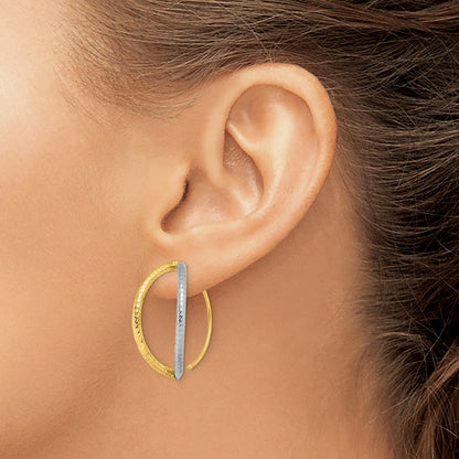 14K Yellow & Rhodium W/Rhodium Diamond-Cut Dangle Threader Earrings