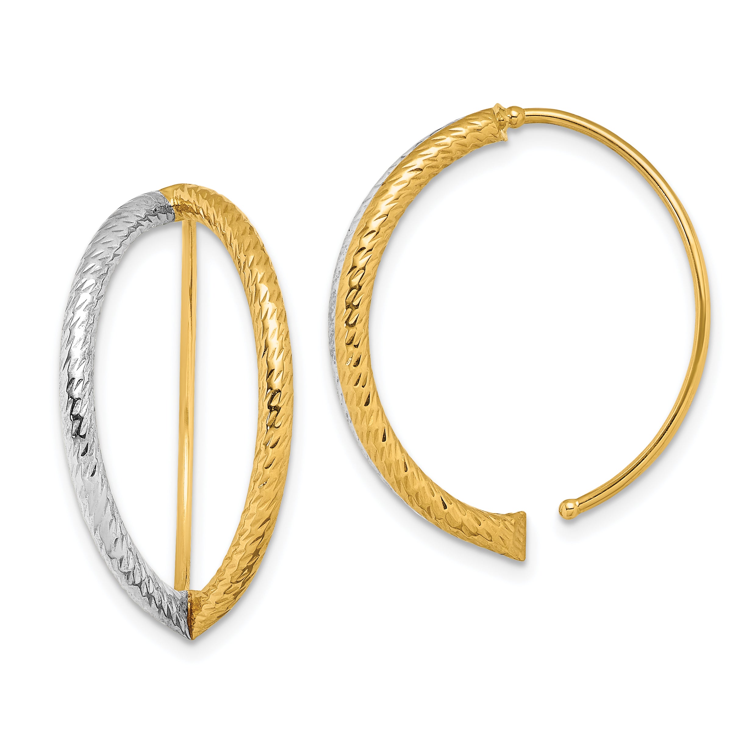 14K Yellow & Rhodium W/Rhodium Diamond-Cut Dangle Threader Earrings