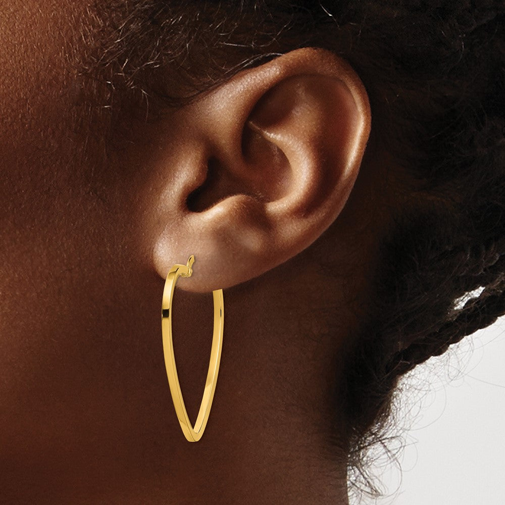 14K Yellow Gold Polished Heart Hoop Earrings