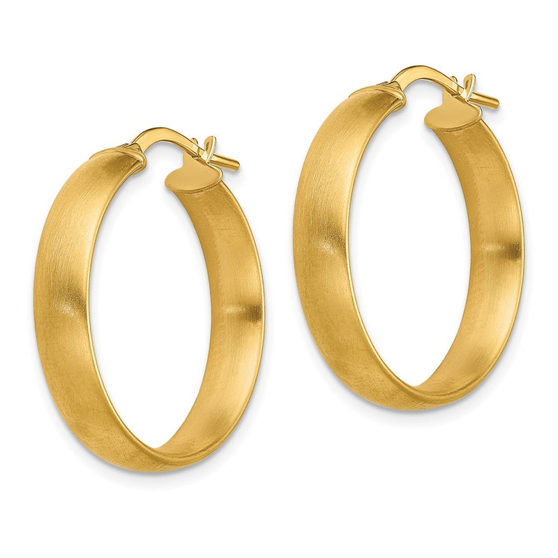14K Yellow Gold Medium X5mm Satin Hoop Earrings
