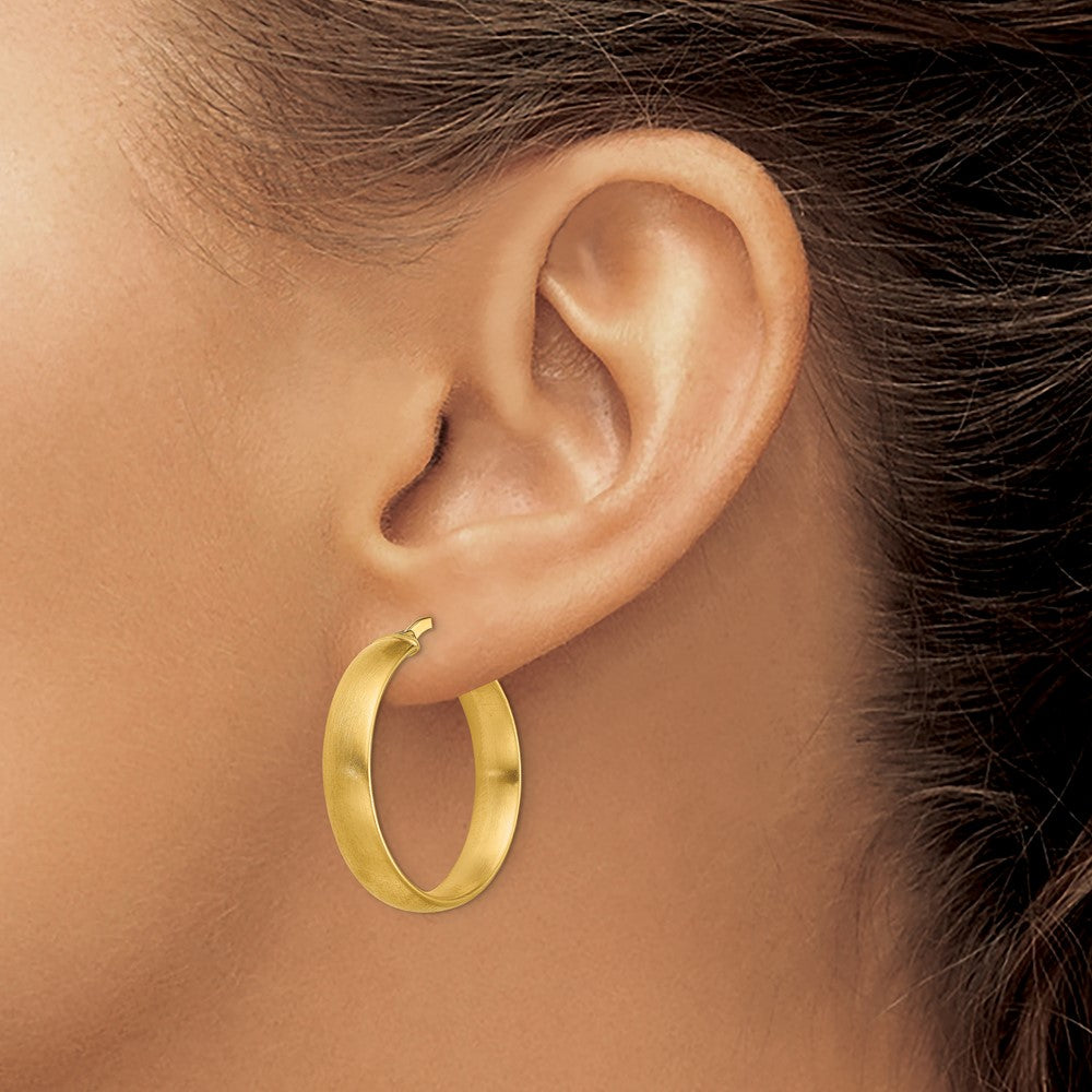 14K Yellow Gold Medium X5mm Satin Hoop Earrings