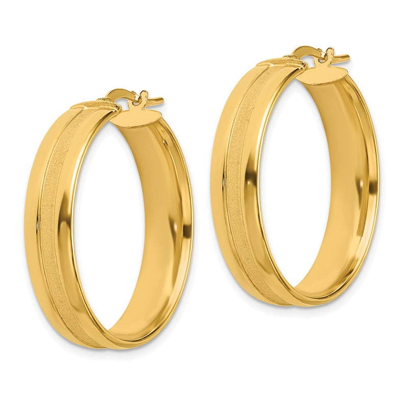 14K Yellow Gold 30mm Satin And Polished Hoop Earrings