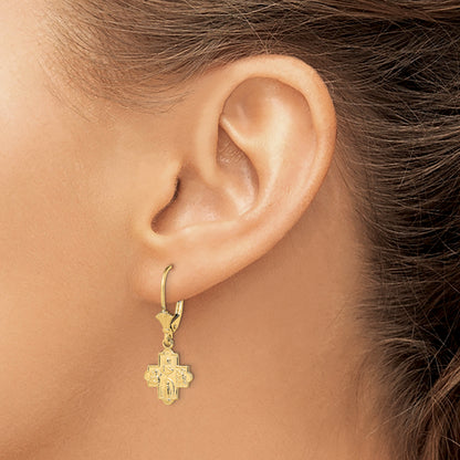 14K Yellow Gold Small 4-Way Medal Cross Leverback Earrings