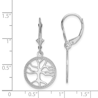 14K White Gold Tree Of Life In Round Frame Leverback Earrings