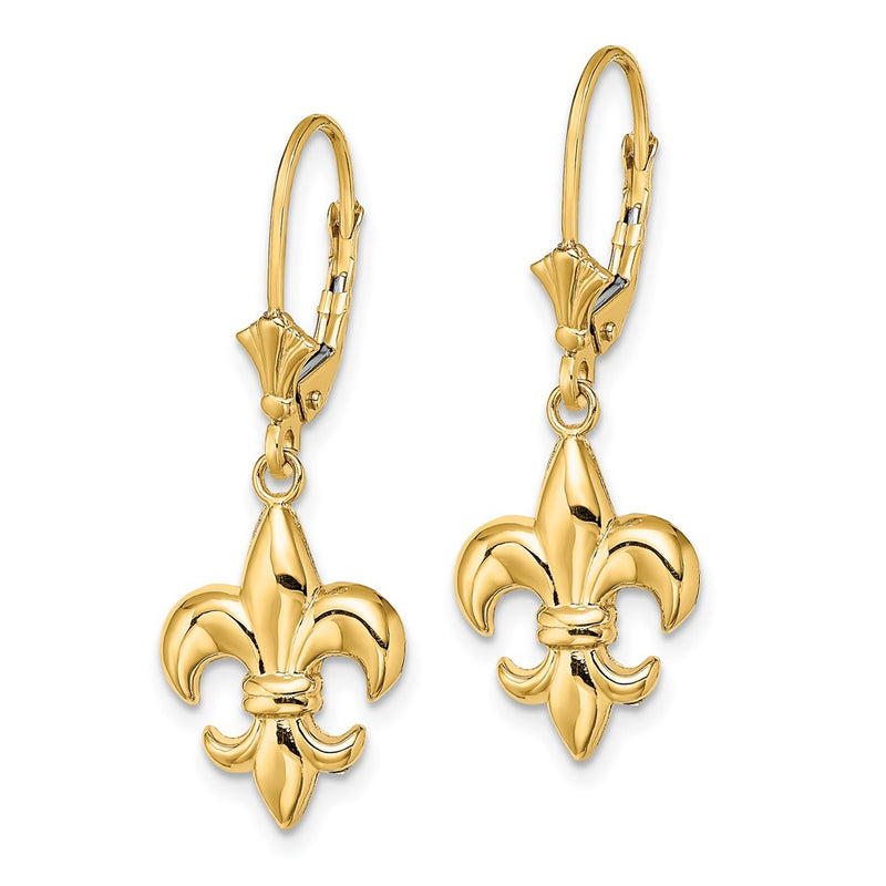 14K Yellow Gold Small Fleur-De-Lis Leverback Earrings