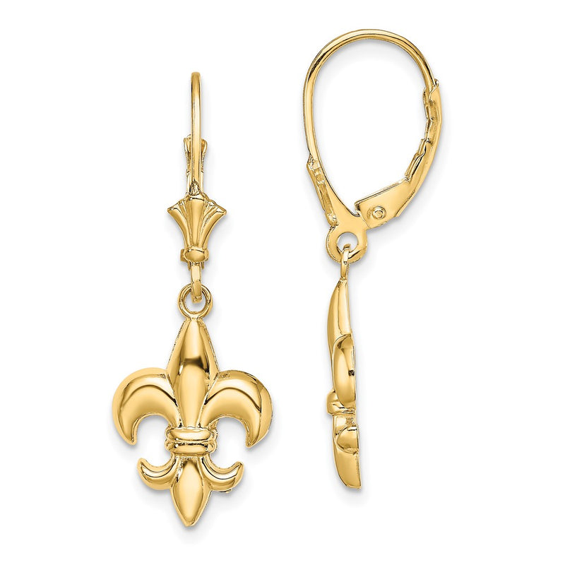 14K Yellow Gold Small Fleur-De-Lis Leverback Earrings