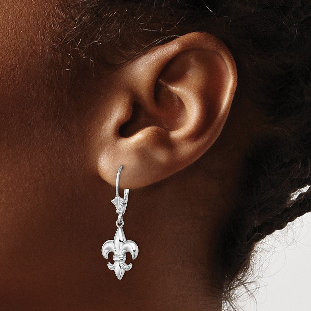 14K White Gold Small Fleur-De-Lis Leverback Earrings