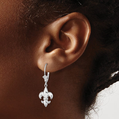 14K White Gold Small Fleur-De-Lis Leverback Earrings