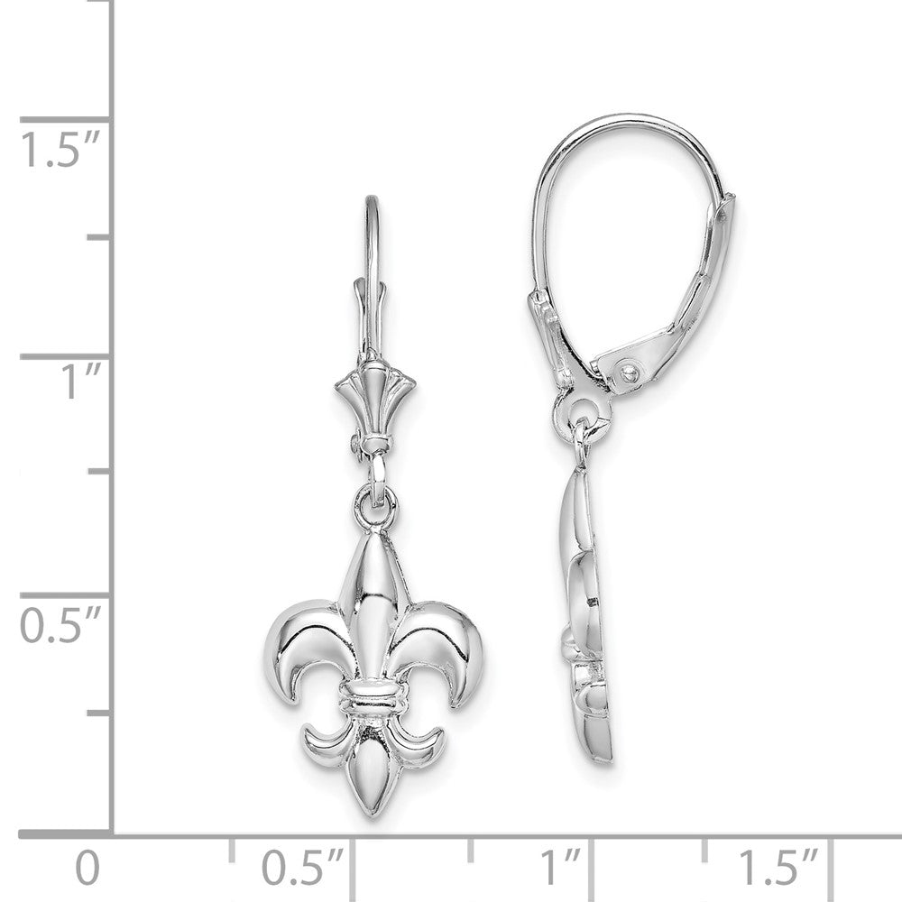 14K White Gold Small Fleur-De-Lis Leverback Earrings