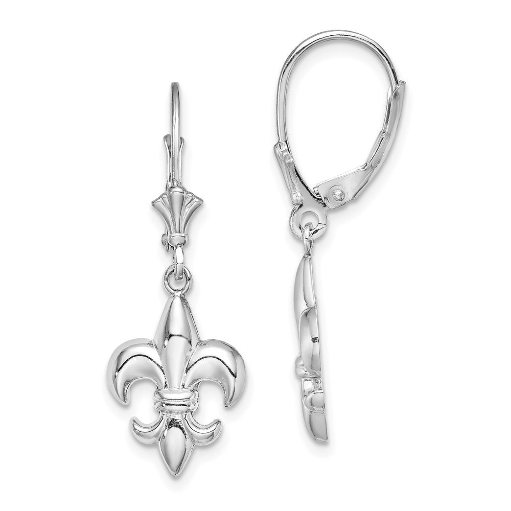 14K White Gold Small Fleur-De-Lis Leverback Earrings