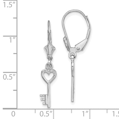 14K White Gold Polished Heart Key Leverback Earrings
