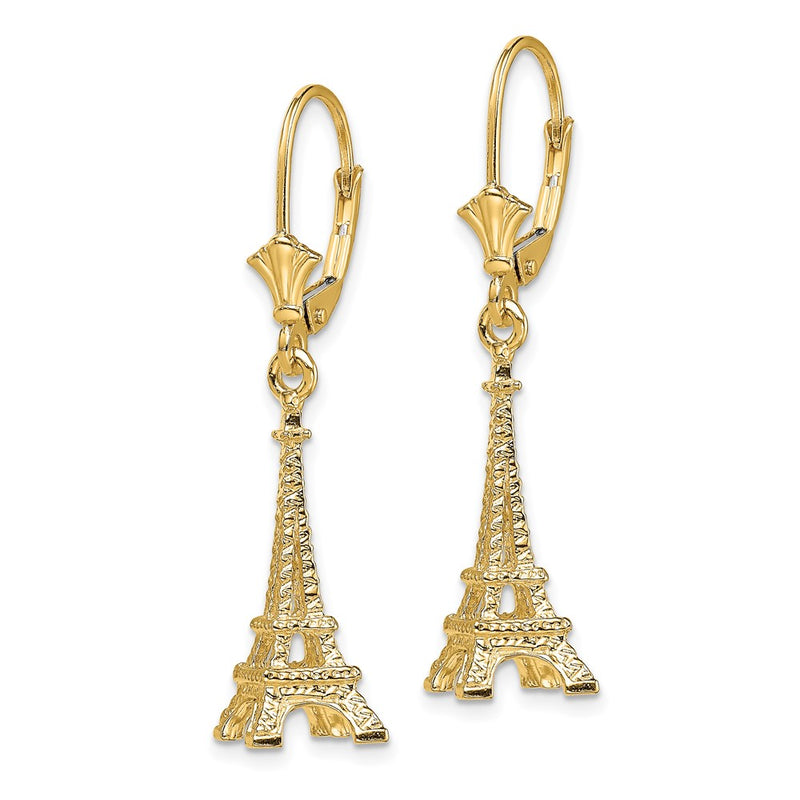 14K Yellow Gold 3-D Eiffel Tower Leverback Earrings