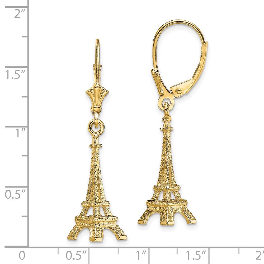 14K Yellow Gold 3-D Eiffel Tower Leverback Earrings