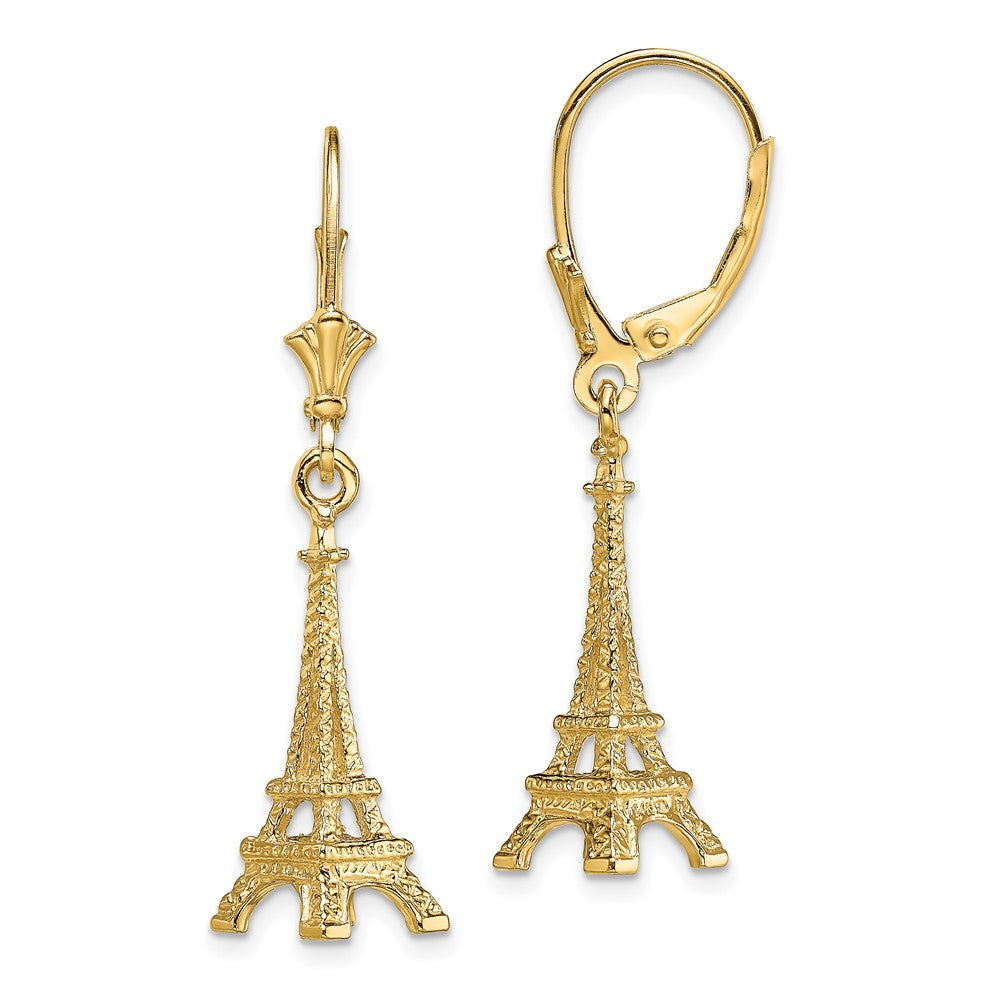 14K Yellow Gold 3-D Eiffel Tower Leverback Earrings