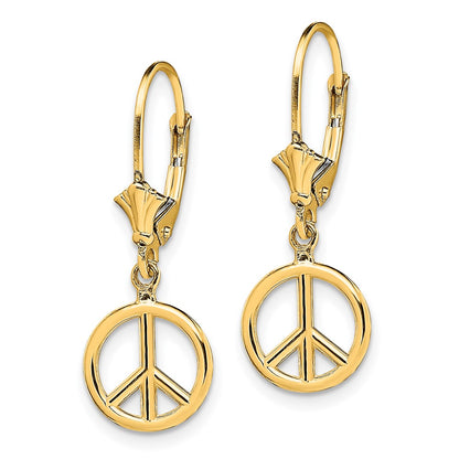 14K Yellow Gold 3-D Peace Symbol Leverback Earrings