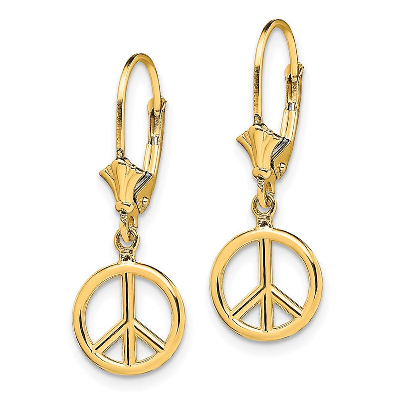 14K Yellow Gold 3-D Peace Symbol Leverback Earrings