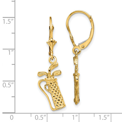 14K Yellow Gold Textured Golf Bag Leverback Earrings