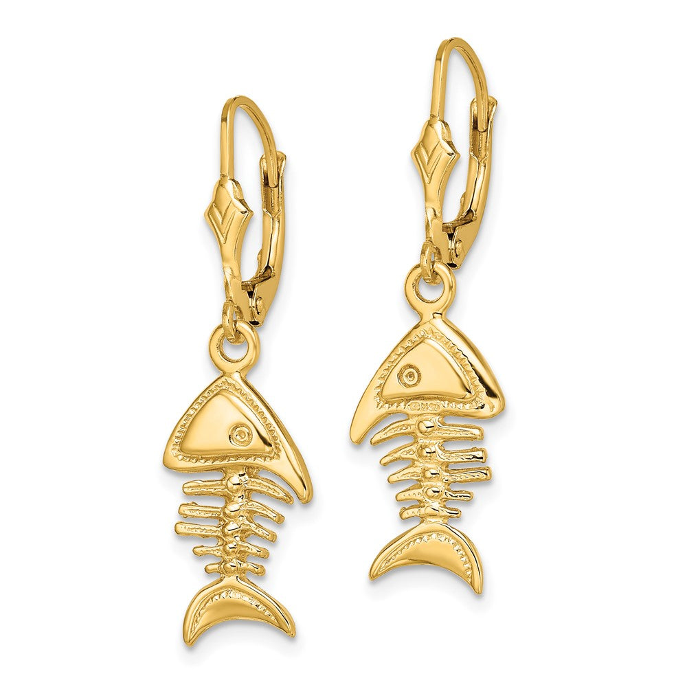 14K Yellow Gold 3-D Fishbone Leverback Earrings
