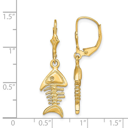 14K Yellow Gold 3-D Fishbone Leverback Earrings