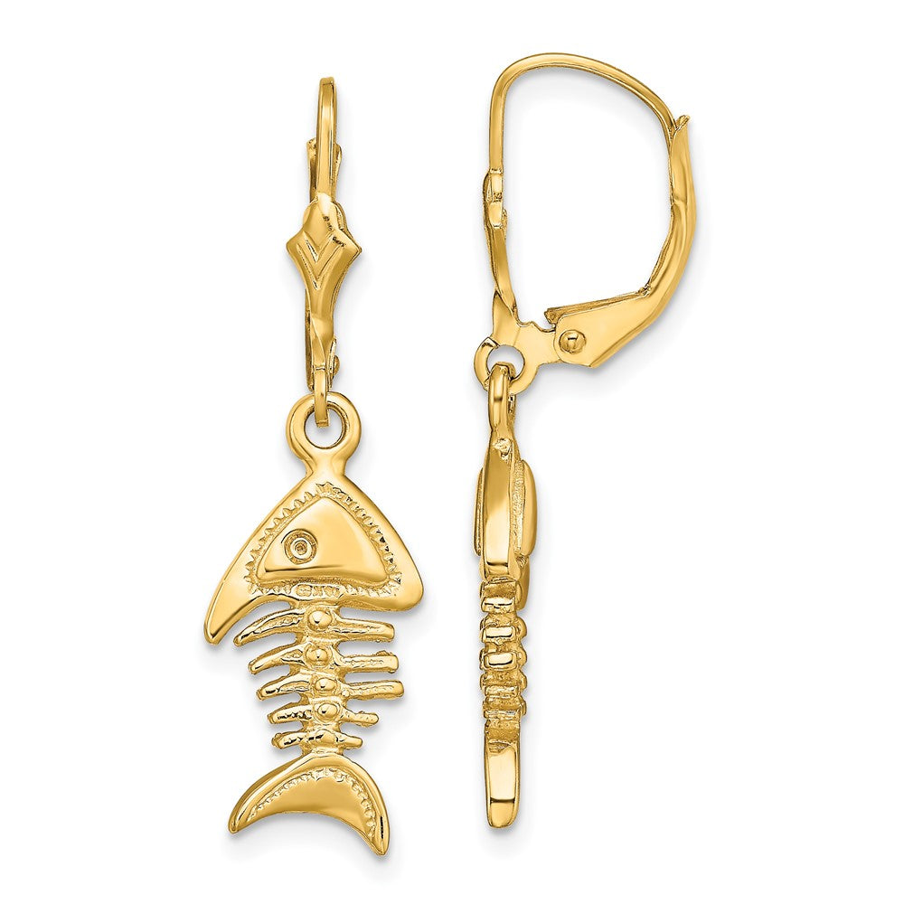14K Yellow Gold 3-D Fishbone Leverback Earrings