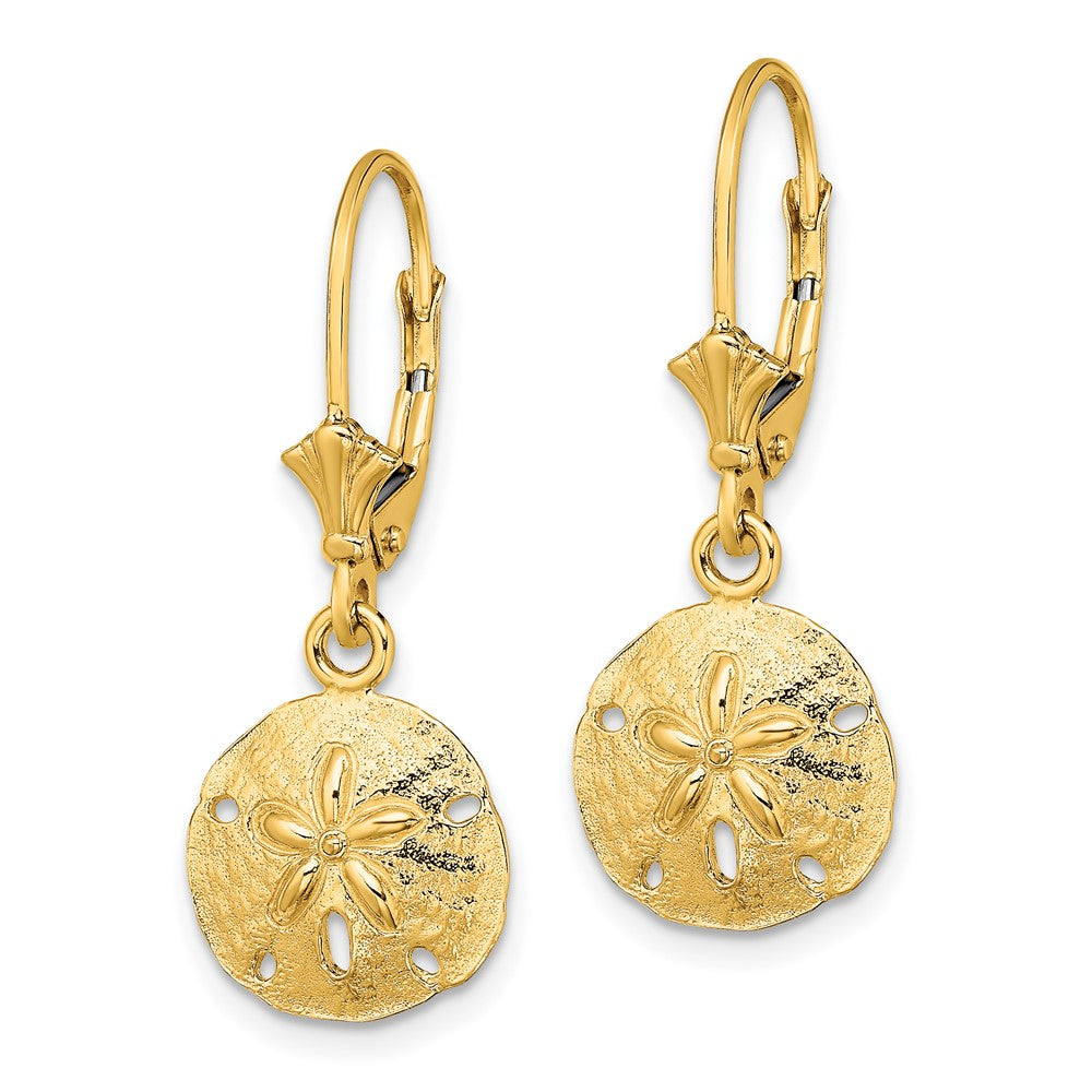 14K Yellow Gold Polished Sand Dollar Leverback Earrings